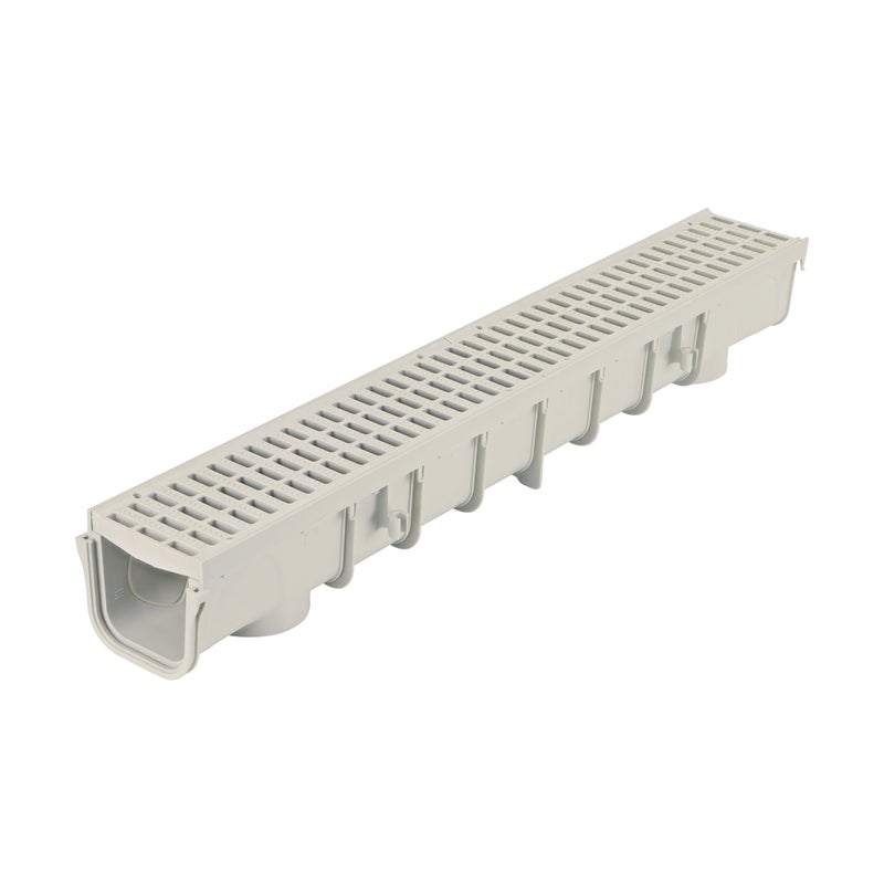 NDS 5â€ Pro Series Deep Profile Channel Drain Kit With HDPE Plastic Grates and End Caps, Trench & Channel Drainage For Driveway, Patio, Pool Deck, Courtyard, 5.5â€ x 39.4â€, Gray - Image 1